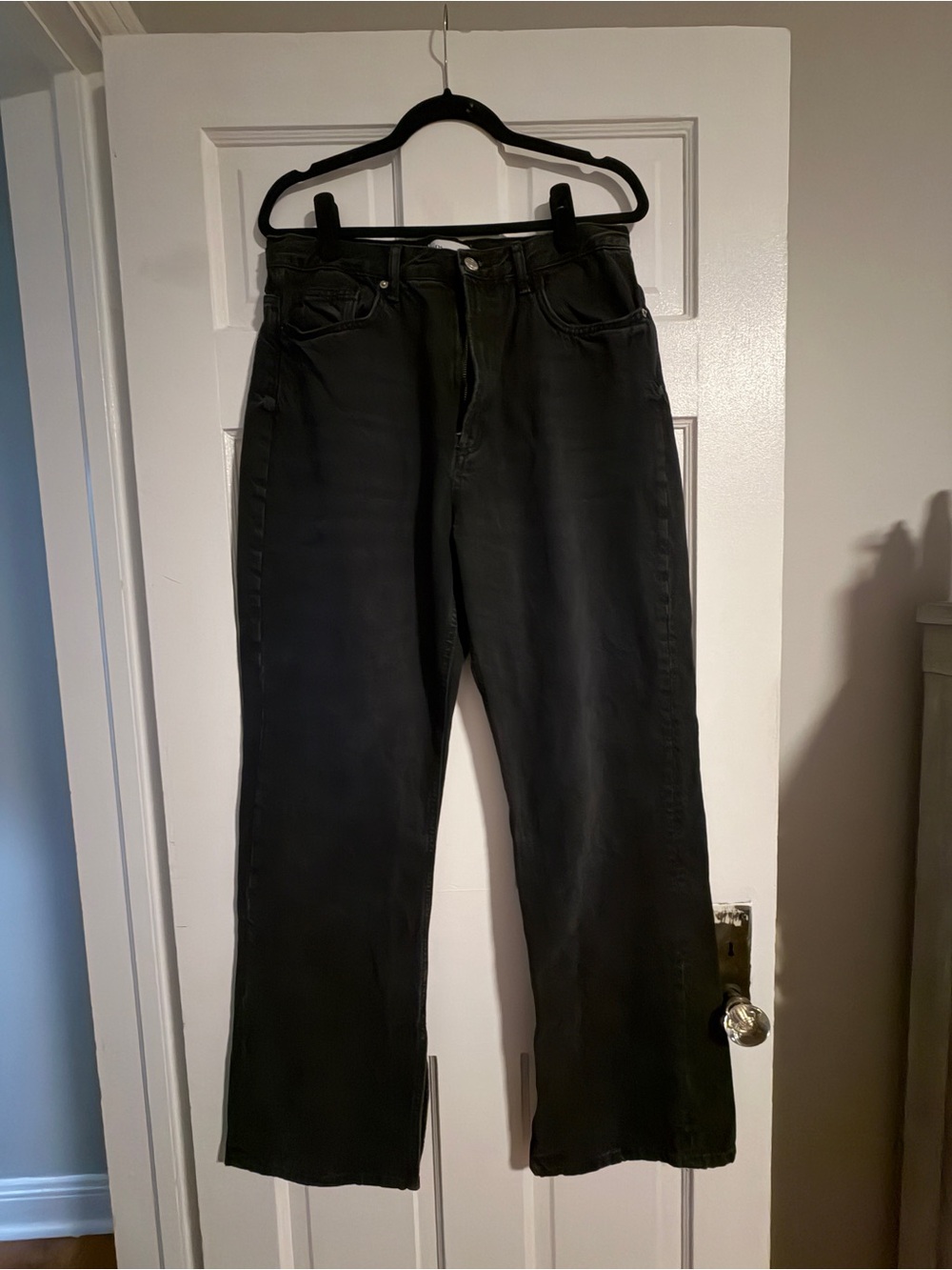 Zara Black Straight Leg Jeans 12 Side Slit Denim High Waist High Rise